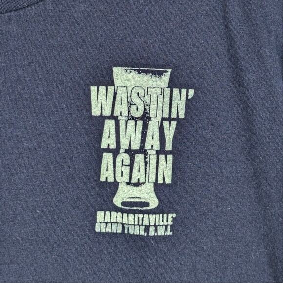 Margaritaville T-Shirt Men L Blue Graphic Tee Wastin’ Away Again Beer Back Print - Picture 3 of 4